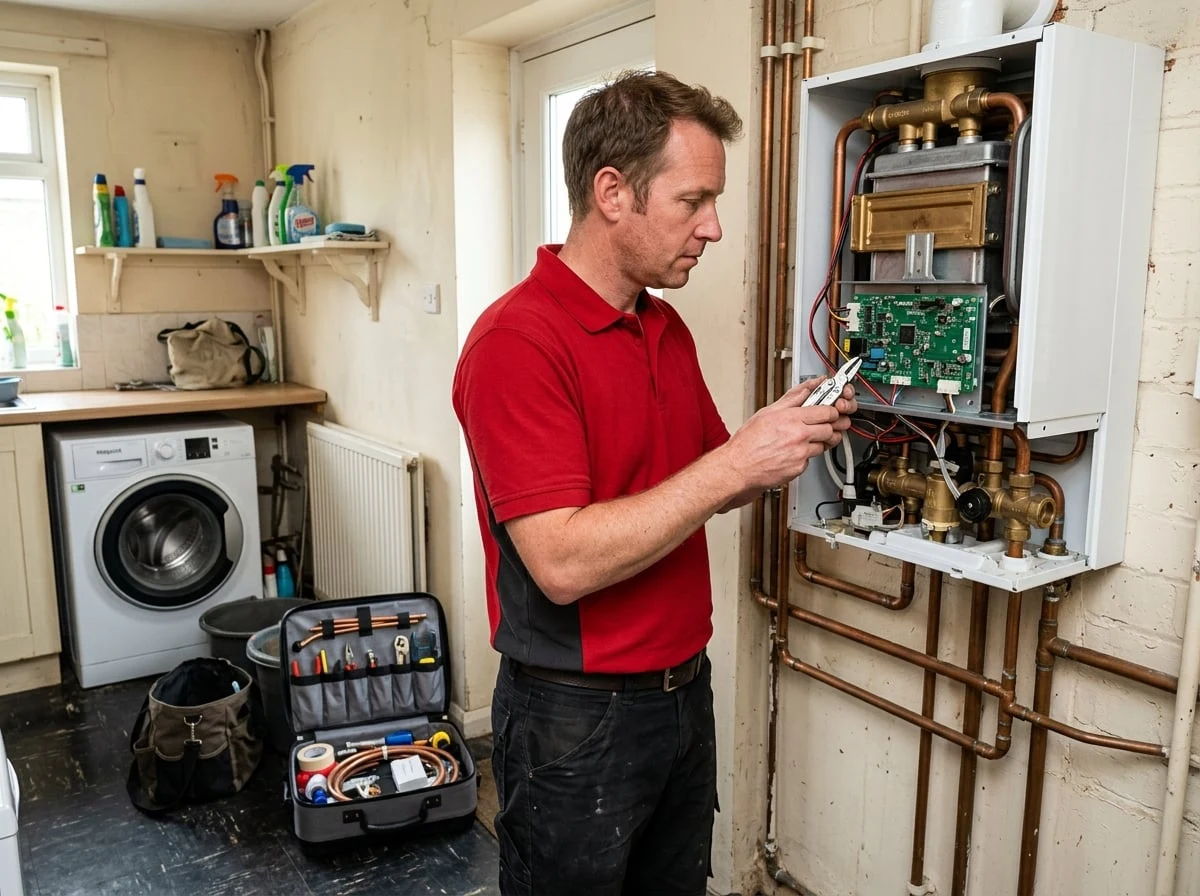 Richmond Plumbers 247 heating engineer diagnosing a combi boiler fault in Richmond
