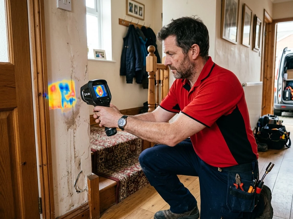 Richmond Plumbers 247 engineer using a thermal imaging camera for leak detection in Richmond